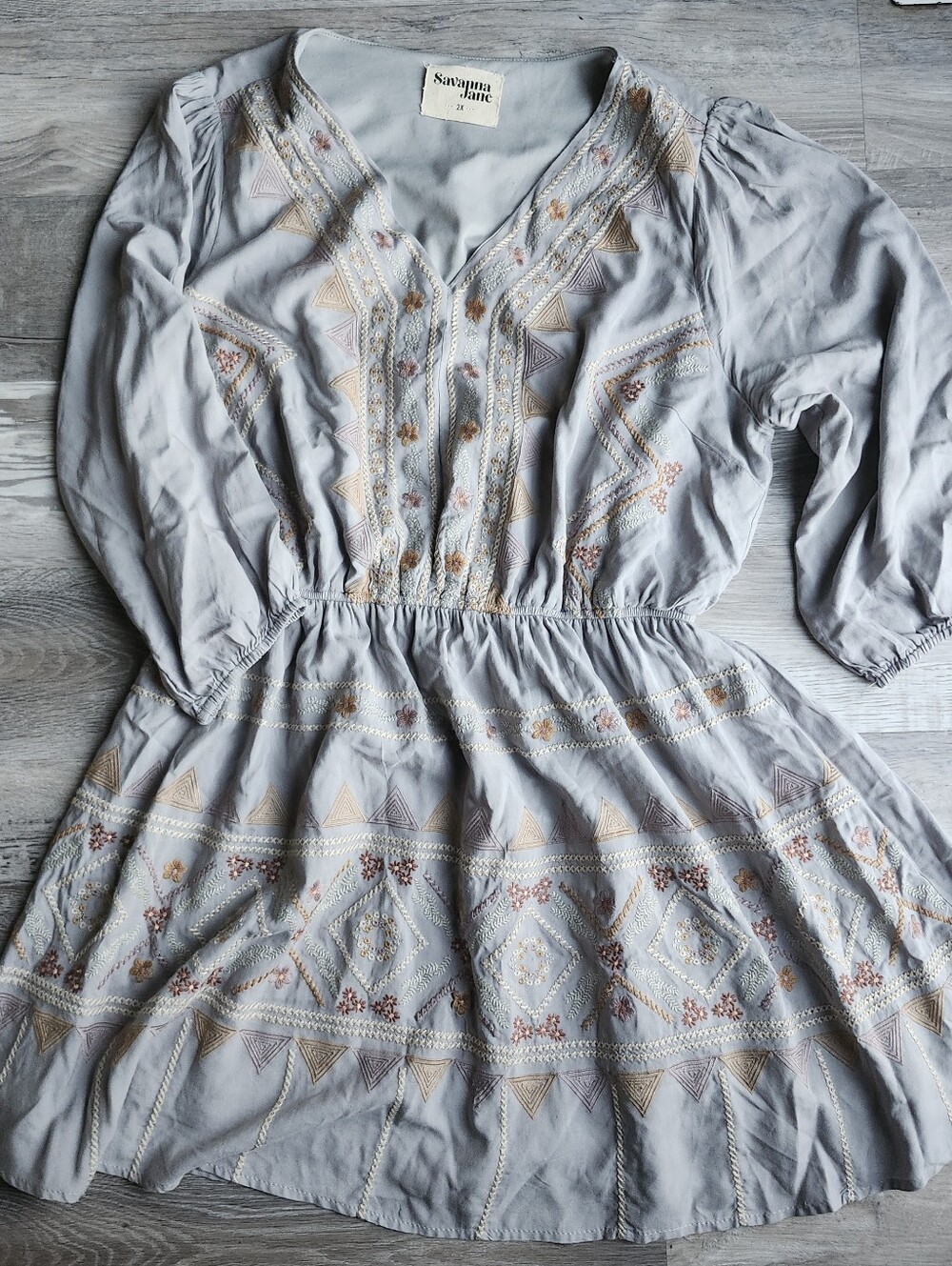 Savanna Jane Embroidered Boho Dress 2X Pale Blue Cottagecore